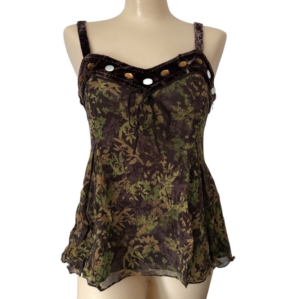 REBE Size 6 Boho Velvet Trim Camisole Tank